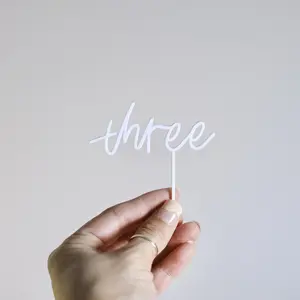 Hand-lettered Acrylic "three" Cake Topper for Kid's Birthday cake topper