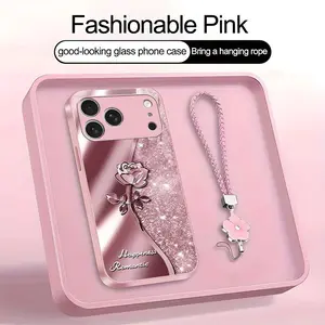 Suitable for [iPhone 17 Pro] high-end phone case，a beautiful four-leaf clover lanyard is included,printed case, no glitter，exquisite high-quality rose pattern,a variety of colors are available for you to choose from YM99