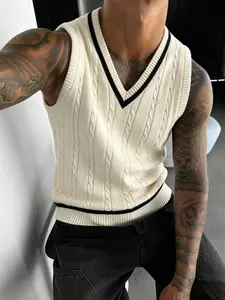 Men's Knitted Home Wear Vest, Street Style Crochet Top, Soft Comfortable Fabric, Loose Fit, Casual Solid Pattern, All Seasons