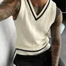 Men's Knitted Home Wear Vest, Street Style Crochet Top, Soft Comfortable Fabric, Loose Fit, Casual Solid Pattern, All Seasons, Streetwear Tank Vest, Loose Fitting Vest