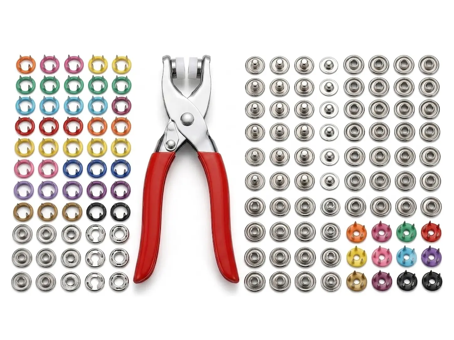 100PCS Metal Snap Fastener Kit with Hand Press Pliers, Snap Button Tool Set for Clothing, Leather, Fabric, DIY Crafts, Bags and Repairs