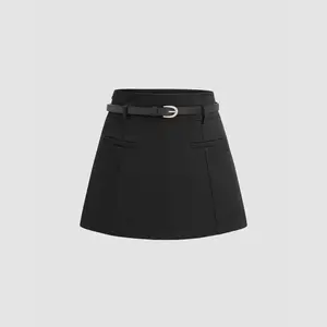 Cider [size 2-26] Middle Waist Solid Belted Skort