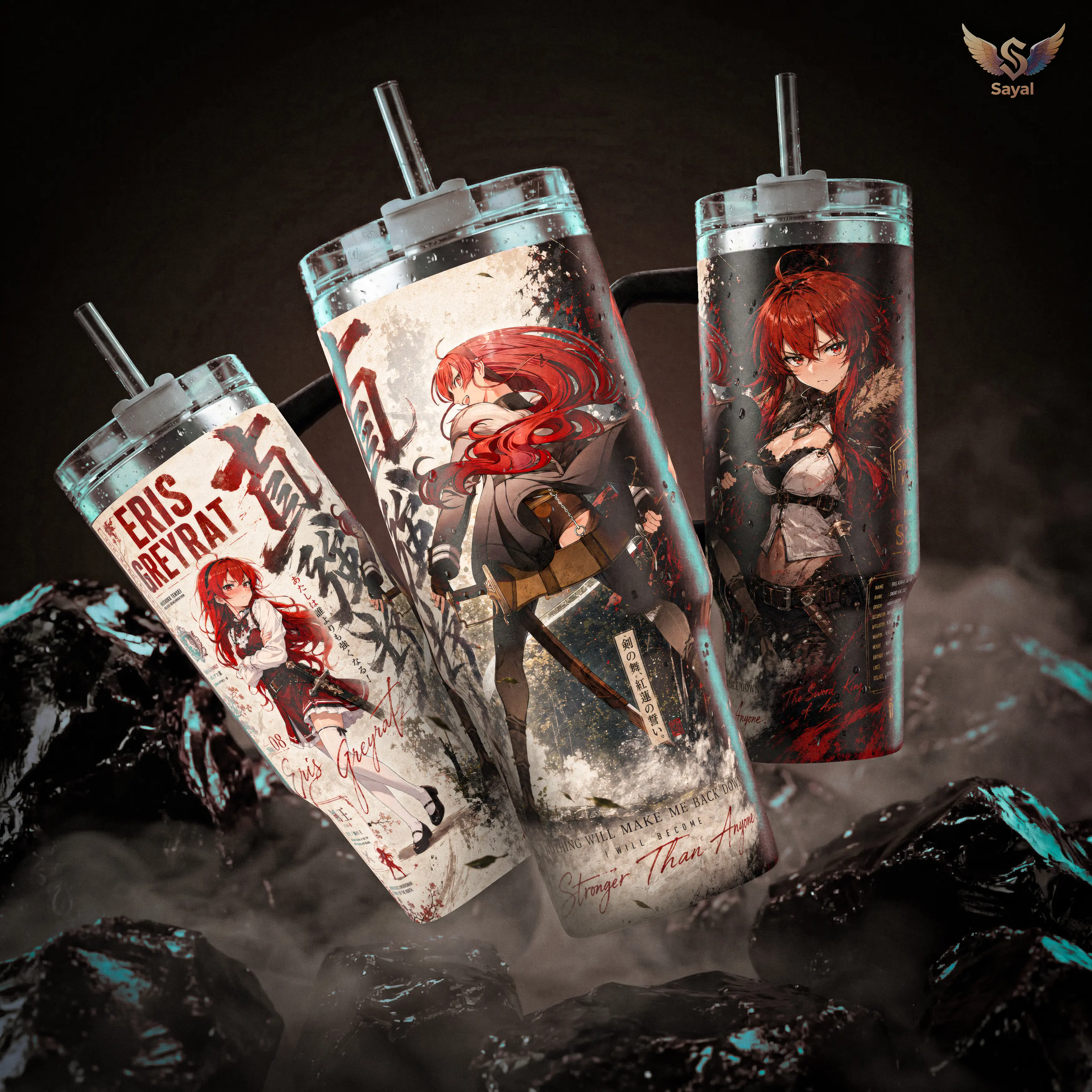 Eris Greyrat Mushoku Tensei 40 20 oz Insulated Tumbler Stainless Steel Handle Straw Keeps Drinks Hot Cold Anime Sword King Waifu Gift For Fans Travel Mug Vacuum Sealed Leak Proof Cup Otaku Merch