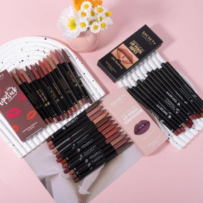 12pc Matte Lip Liner Kit: Waterproof, Longwear & Easy to Use | Define Lips Perfectly | Ideal Gift for Her | Bold/Nude Shades for Daily/Party Glossy Cosmetic
