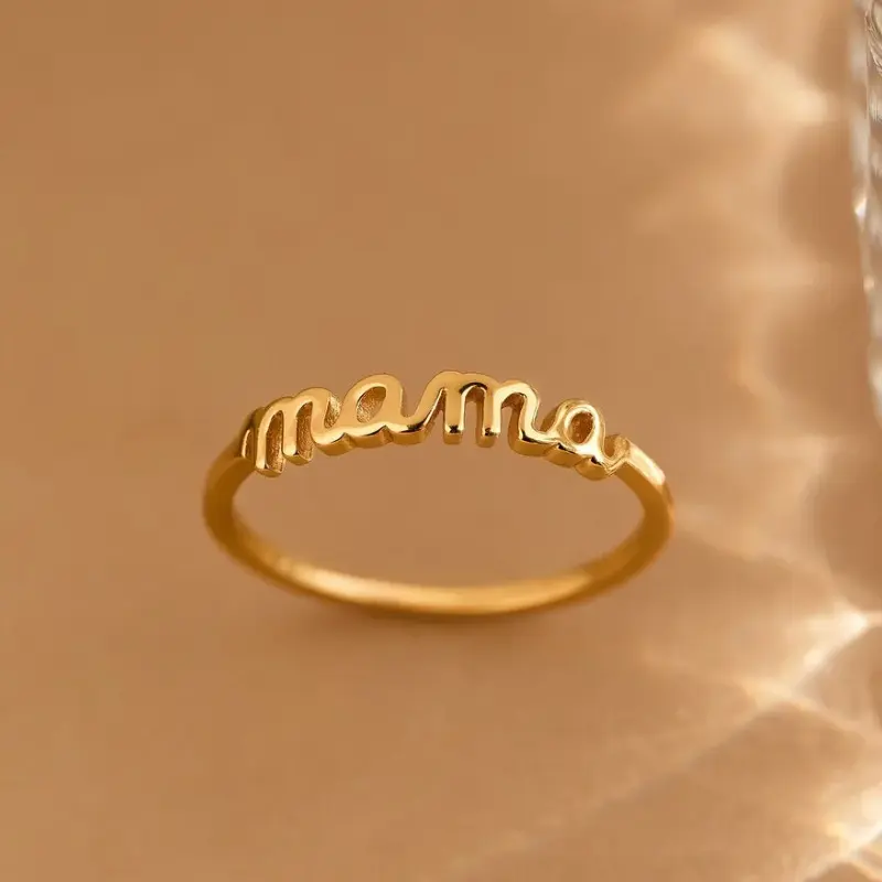 "MOM" Letter Artificial Gemstone Ring - Simple Plain Design, Perfect Mother's Day Gift for Adult Female Mothers for Daily Everyday Wear