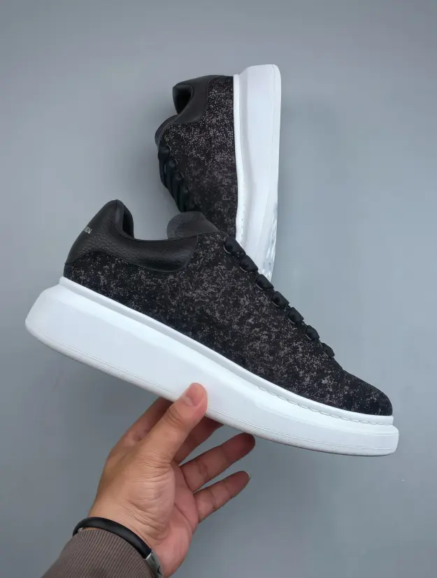 Black Glitter Upper White Platform Sneakers Soft Fabric, for daily commuting glamorous casual evening outfits