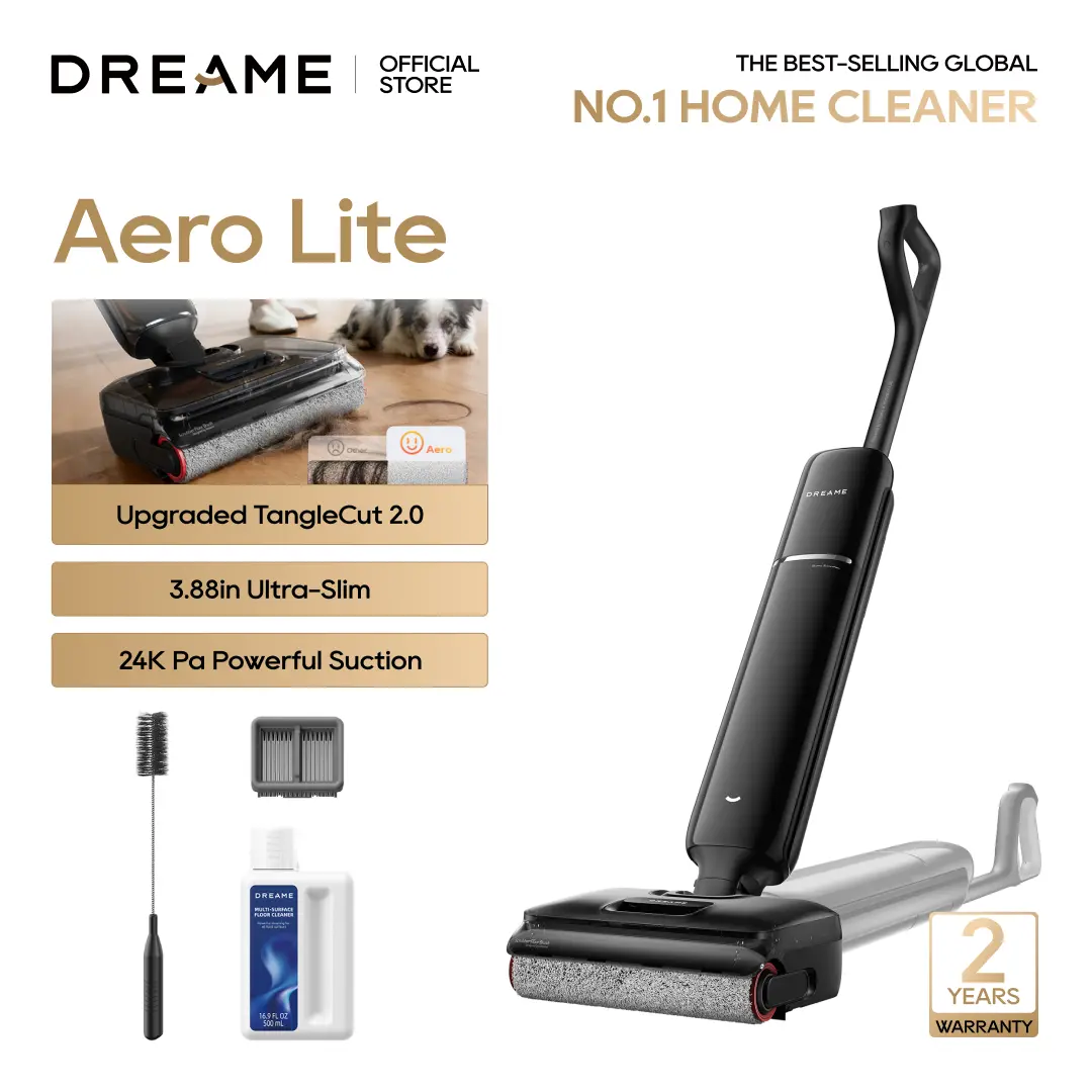 [New Launch] DREAME Aero Lite Wet Dry Vacuum Cleaner, All-in-ONE Vacuum Mop for Wet & Dry Messes, 0 Hair Residue Great for Pet Owners, One-Press Self-Clean, 180° Lie Flat, 35mins Runtime for Hard Floor Cleaning