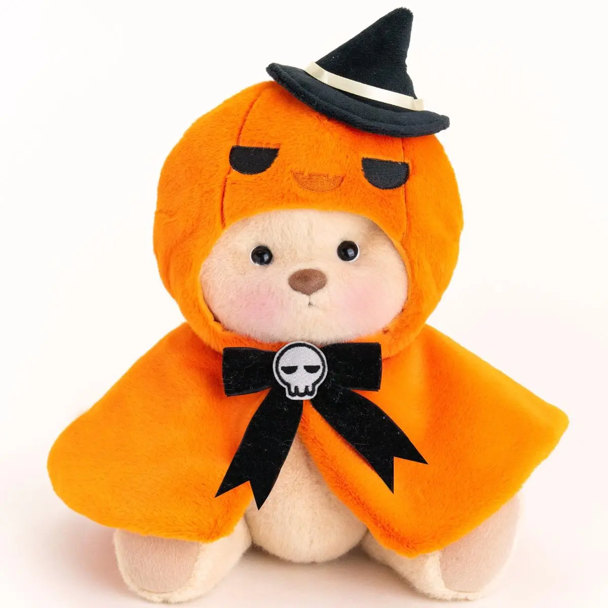 Getahug Halloween Pumpkin Cape Stuffed Bear, 12 in Standing Height Handmade Jointed Moveable Stuffed Animal, Polyester Soft Cuddly Gift for Ages 6+ Kids