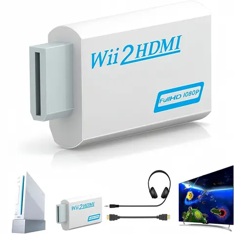 ACHAVE Wii to HDMI Converter Connector, 1080P Full HD Audio & Video Accessory with 3.5mm Jack, HDMI Output for Wii U/HDTV/Monitor, Enhances Gaming Experience, No Battery Needed, Supports 720P Digital Headset & All Display Modes, White