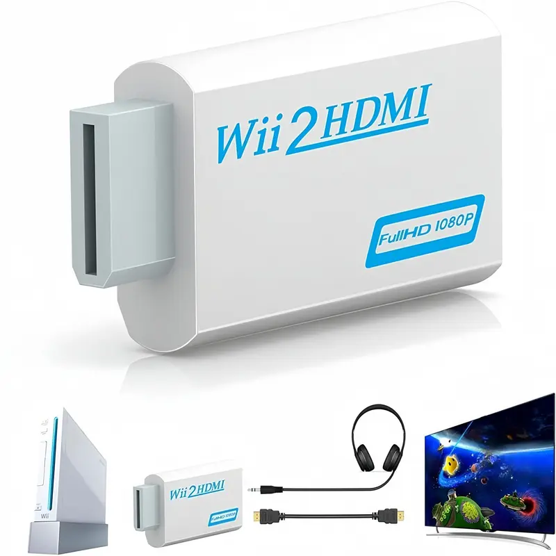 ACHAVE Wii to HDMI Converter Connector, 1080P Full HD Audio & Video Accessory with 3.5mm Jack, HDMI Output for Wii U/HDTV/Monitor, Enhances Gaming Experience, No Battery Needed, Supports 720P Digital Headset & All Display Modes, White