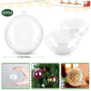 20Pcs Clear Plastic Fillable Ornament, Christmas Decorations Tree Ball, DIY Craft Ball, for Christmas Eve, New Years, Wedding Party Home Decor Bath Bomb(3.15"/80mm)