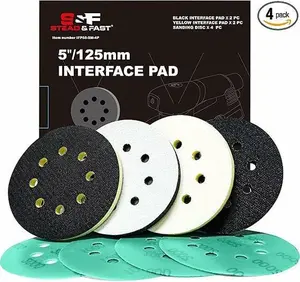 5 inch Orbital Sander Foam Pad 4 PCS, Interface Pad with 8 Holes, Foam Sanding Pads Hook and Loop, Soft Disc Pads with Cushion Sponge by S&F STEAD