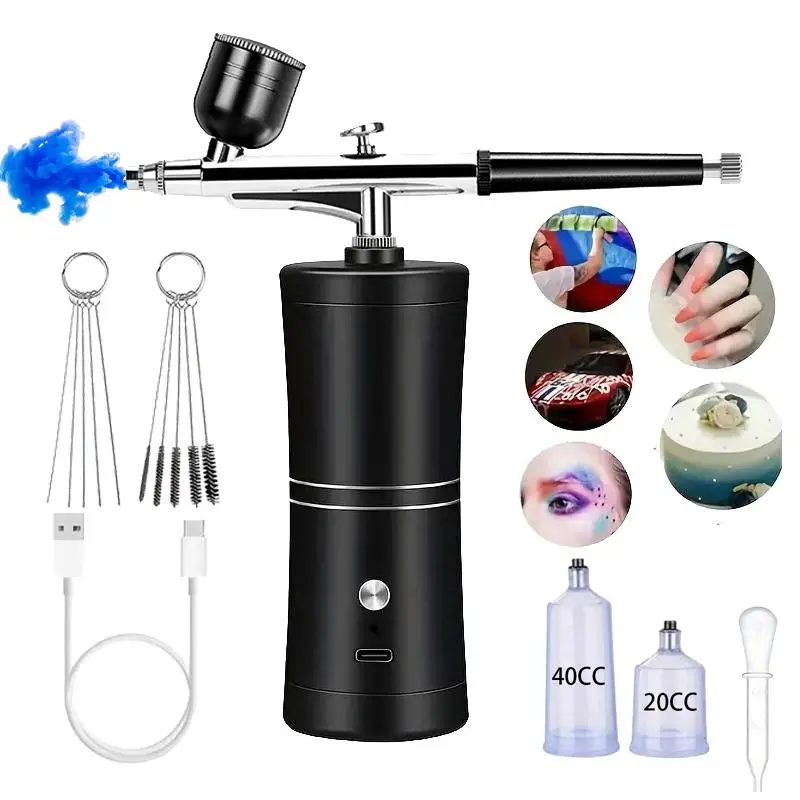 AWHOZR Portable Air Brush Sprayer Kit, Rechargeable Nail Art Compressor, Nail Art Spray Kit, Professional Nail Art Tool for Women & Girls