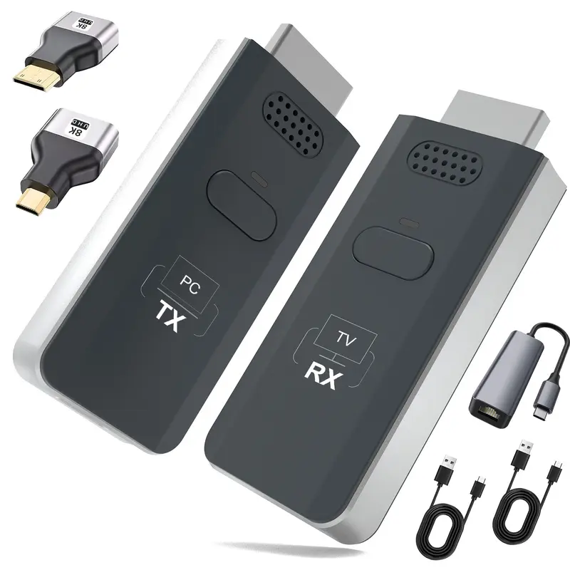 Wireless HDMI Transmitter and Receiver Kit, Tech Accessories Electronic Gadgets with Dual-Band Chip, 4K Decode, Full HD 1080P Output, 2.4G/5G 0 Delay, Plug-and-Play Portable Screen Mirroring Adapter for PC/Laptop, Projector, Business Meetings