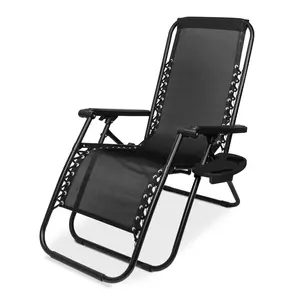 SZHLUX 1 PCS Adjustable Steel Mesh Zero Gravity Lounge Chair Recliners W/Pillows And Cup Holder Trays - Black