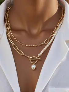 1pc Long Pearl Chain Necklace for Women - Vintage Personalized Clasp Necklace, Dainty Layering Jewelry, Adjustable Length, Elegant Gift for Her, Birthday or Anniversary