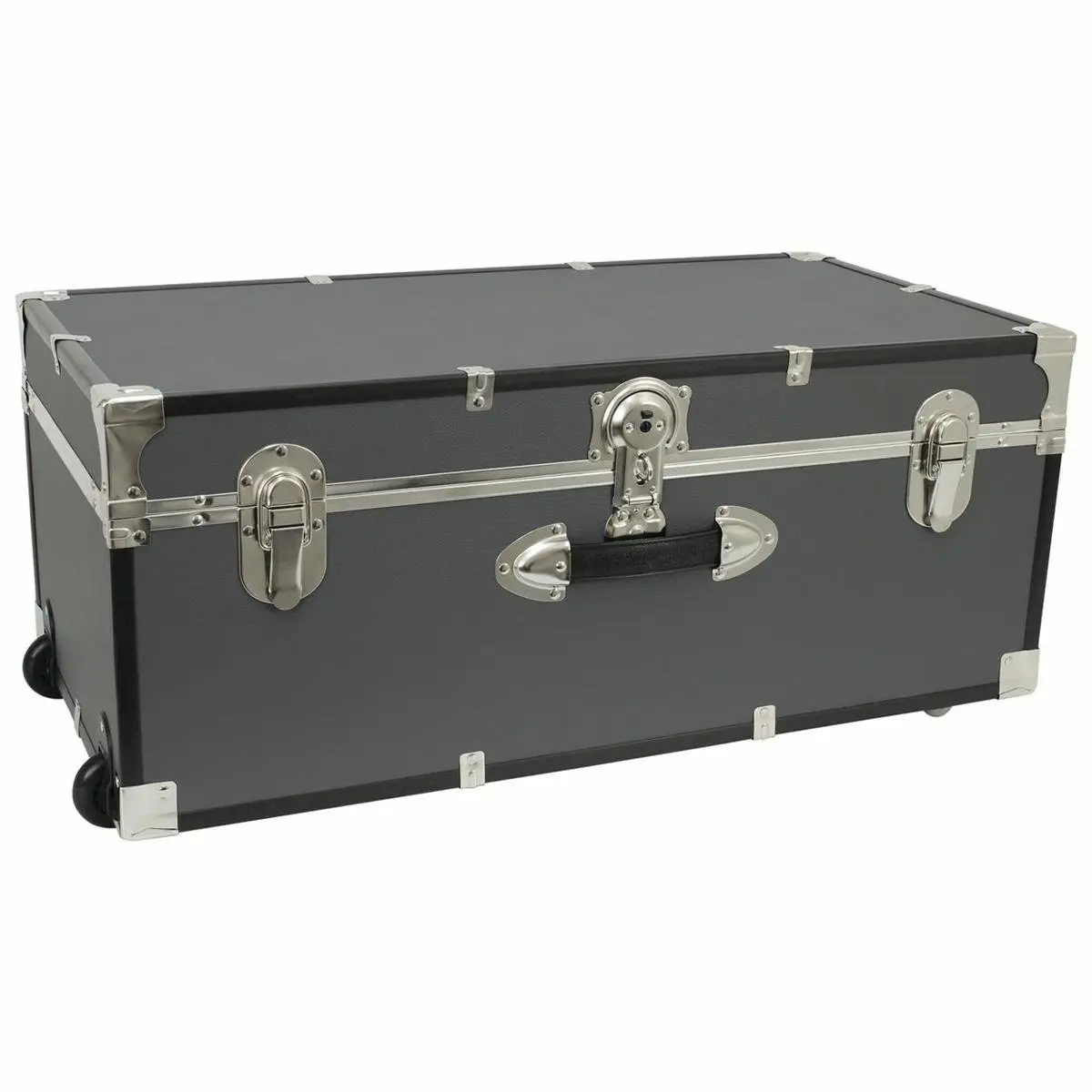 212 MAIN 30 in. Wooden-Metal Classic Seward Explorer Wheeled Trunk with Lock & Black Binding - 15.75 x 30 x 12.25 in, 22 lbs Gray Vinyl Multi-Purpose Storage Container for Room & Camper Outdoor Furniture Spaces
