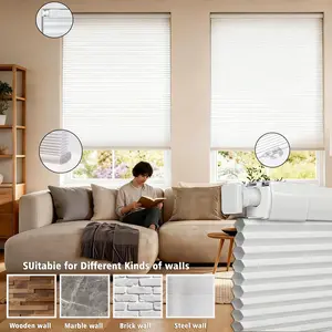 No Drill Cordless Cellular Shades, Light Filtering Honeycomb Blinds, Tool-Free Inside Mount Privacy Shades, Thermal Insulated Curtain for Home Office, White