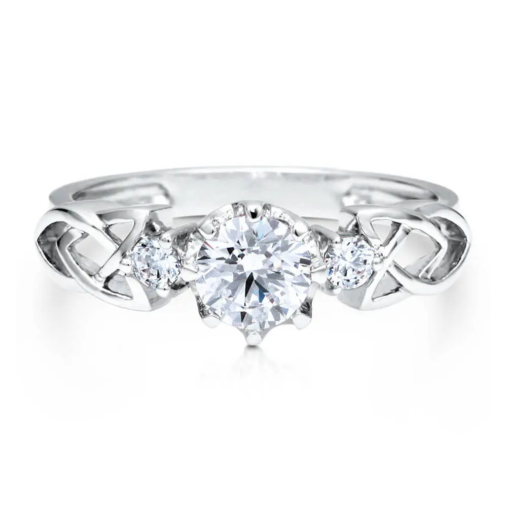 BERRICLE Sterling Silver 3-Stone Celtic Knot Engagement Promise Rings for Her, 0.8 Carat Round Cut Cubic Zirconia CZ Ring