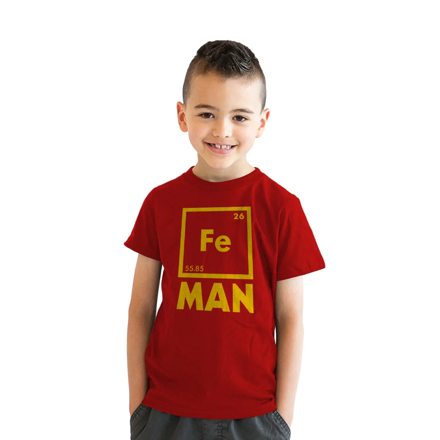Youth Iron Science T shirt Cool Shirts Novelty Kids Funny T shirt Graphic Design Funny T Shirts Science Tops for Kid Funny Movie Short Sleeve Novelty Tees for Kids Red