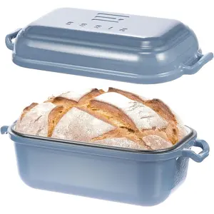 Dutch Oven for Sourdough Bread Baking, Enameled Cast Iron Pot with Lid, 10×6 Bread Loaf Pan for Homemade Bread Cake Meatloaf, Oven & Induction Safe (Blue, 3.84 QT)