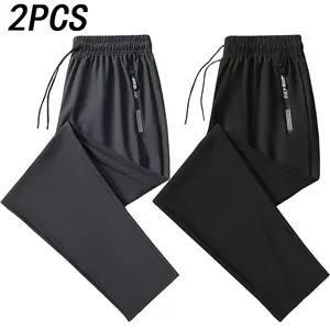 Men’s 2-pack summer sports-casual solid-color straight-leg pants with a drawstring waist, suitable for casual wear, vacations, outdoor jogging/running, quick-drying, breathable, and comfortable.#SummerVibes
