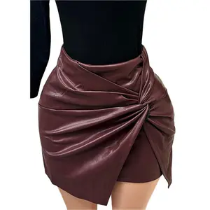 Drop A Line Burgundy Faux Leather Stretchy Skirt
