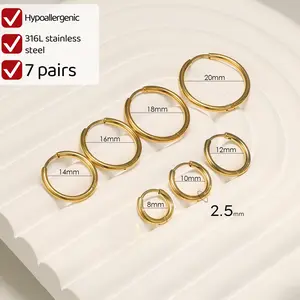 7 pairs Simple Hoop Earrings hypoallergenic316L Stainless Steel Jewelry For Daily Wear, Circle Shape Earrings