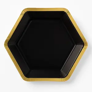 Black Hexagonal Metallic 9" Dinner Plates