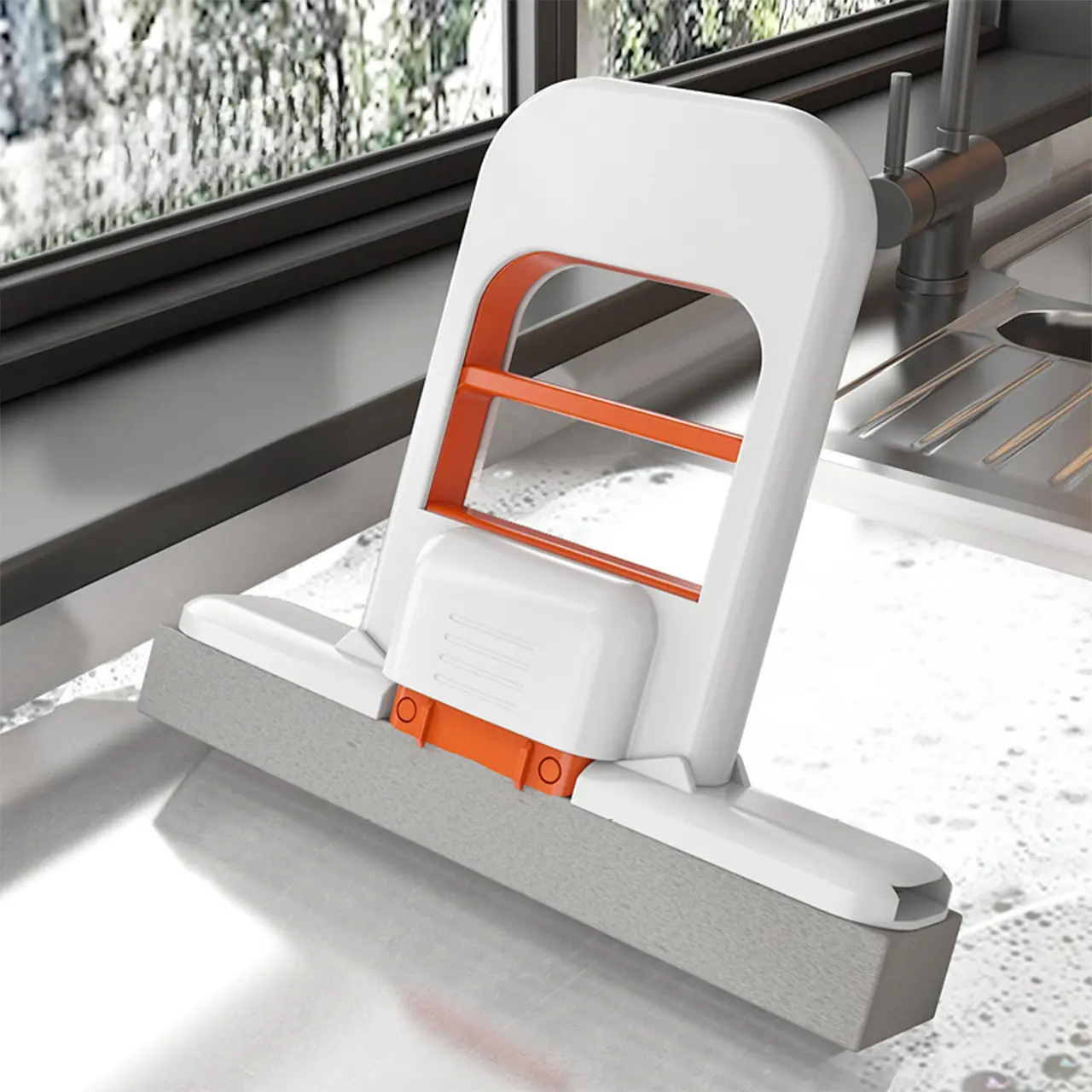 Foldable Desk Mop for Quick Cleaning, Space-Saving Design, Hand-Free System, Ideal for Home Office Bathroom Kitchen, Durable Plastic Material