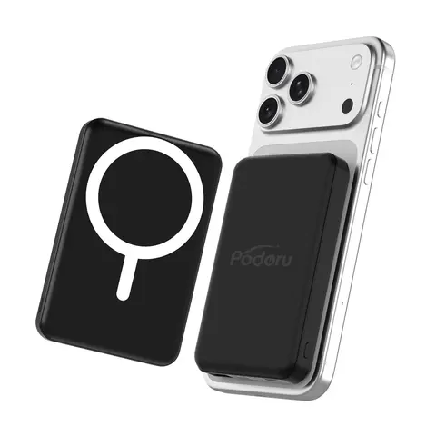 Podoru MagSafe Magnetic Wireless Charger - 10000mAh High Capacity Battery Power Bank, Fast Charging Compact Portable Power Banks for iPhone 17/16/15/14/13/12 Mobile Devices, 3 Ports, USB, LED Display, Safety Chips, Silicone Cable, EDC Gear