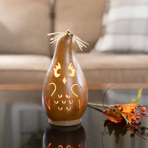 Hand-Crafted Luminary Gourd - Owl Silhouette Gourd - Artisan Decor