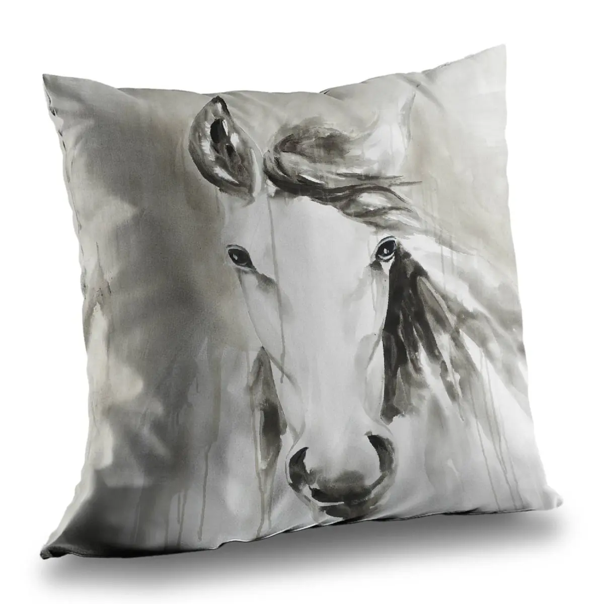 Begin Home Decor C1PT14143X6V9M Soft Monochrome Abstract Horse Throw Pillow, 14x14 in, for Home Decor
