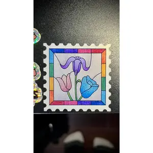 colorful lilies stained glass window postage stamp sticker
