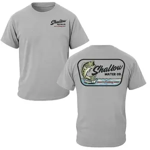 Shallow Water Co Fishing T-Shirt , Features Large Bass Fish Graphic With Shallow Water Co Quality Fishing Goods Logo On Back And Small Shallow Water Co Logo On Chest , Fishing Outdoor Style , Unisex T-Shirt , Casual Outdoor Wear , Gift For Fishermen