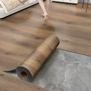 Luxury Thicken Wood Grain Peel and Stick Floor Tiles 17.72 " x 118"Self-Adhesive Vinyl Flooring Roll-DIY Easy for Wall and Floor,Hard Surface/Waterproof/Anti Slip/Anti Dent(Brown 14.5 Sq.Ft.)