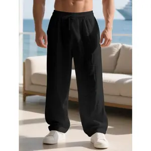 Men’s summer loose linen pants, high-quality lightweight beach jogging pants, casual home wear, suitable for various occasions, casual and comfortable pants GARMENTARY