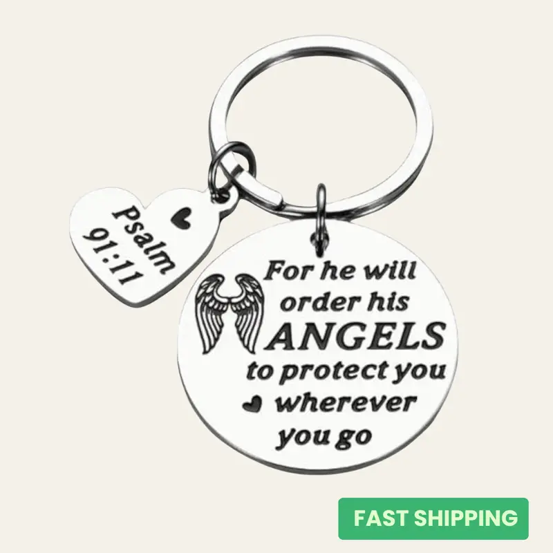 Guardian Angel Keychain – Psalm 91:11 Bible Verse Gift | Faith Jewelry for Daily Protection | Christian Inspirational Gift | Great with Sterling Silver Cross & Healing Bracelets
