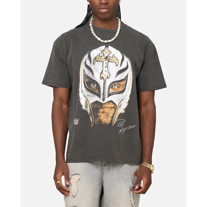 Culture Kings X WWE Rey Mysterio Big Head Heavyweight T-Shirt Black Wash