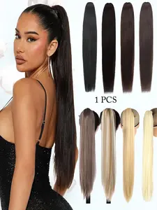 KAIRIYA 26 Inch Sleek Straight Ponytail - Voluminous Clip-In Synthetic Extensions Hairpiece for Women, Natural Fluffy Look for Holiday Parties & Daily Wear