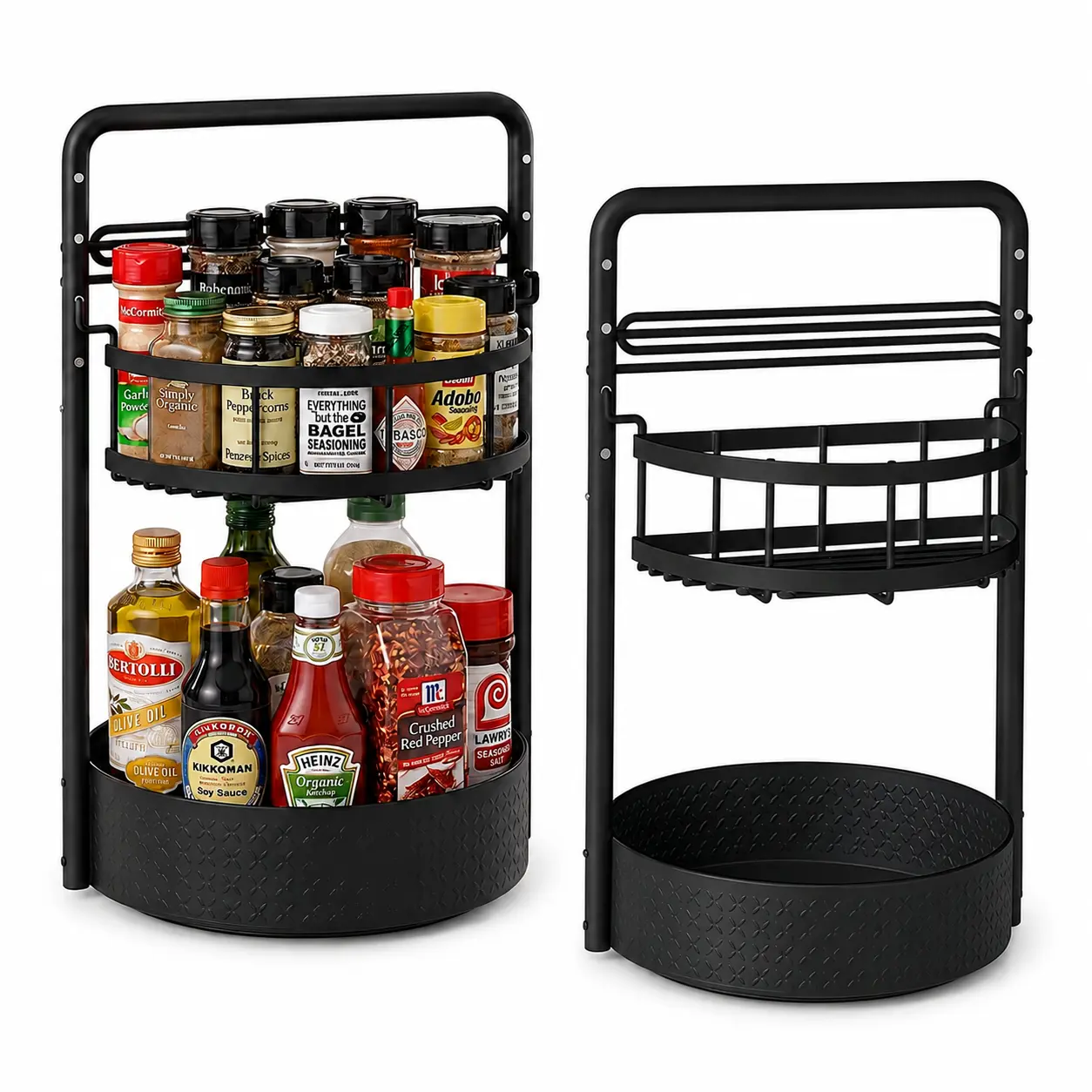 360° Rotating Spice Rack Organizer with Paper Towel Holder, 2-Tier Adjustable Metal Lazy Susan Turntable, Space-Saving Kitchen Countertop, Cabinet & Pantry Organizer for Spices, Seasonings, Herbs, Sauces, Condiments, Jars, Oil Bottles & Drinks