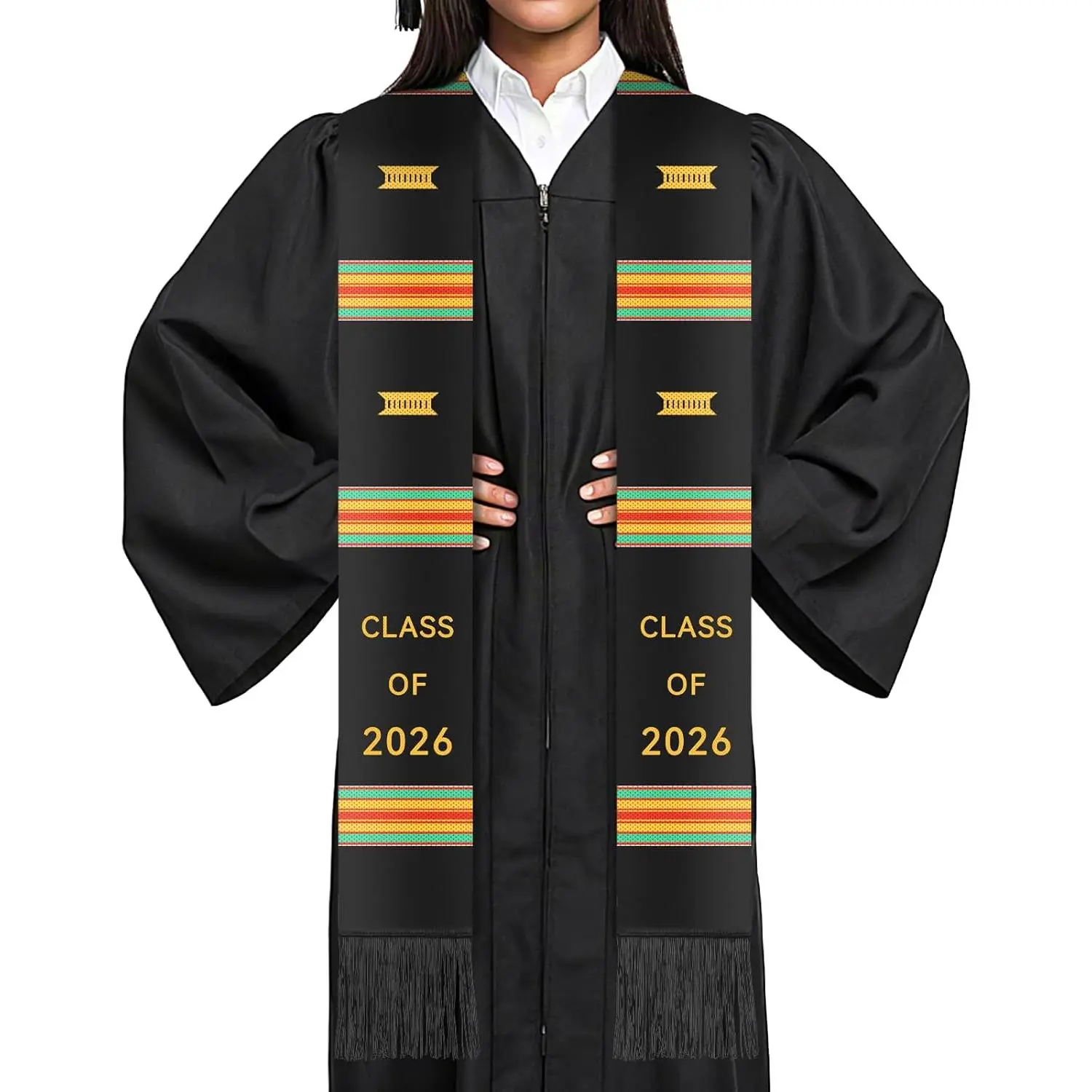Graduation Kente Stole CLASS OF 2026 Graduation Ghanaian Style Black Sash African Grad Stole for College Unisex Celebrate