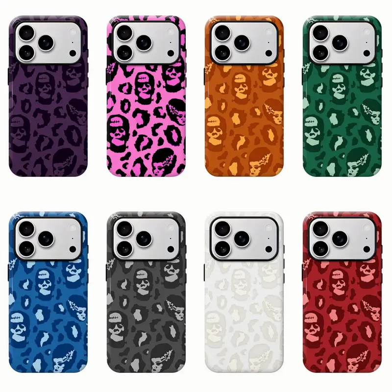 Y2K Skull Leopard Print Plastic Phone Case - Shockproof Dual-Layer Casing, Custom Grunge Goth Aesthetic Phone Guard with Resistance, for iPhone 17/16/15/14/13/12/11/8/7 & Samsung Series, Ideal Gift for Girls