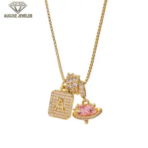 26 English Alphabet Cubic Zirconia Women's Necklace Creative Personalized Square Letter Pendant Jewelry Initial Letter Keepsake Gift Christmas and Anniversary Gift with Exquisite Packaging