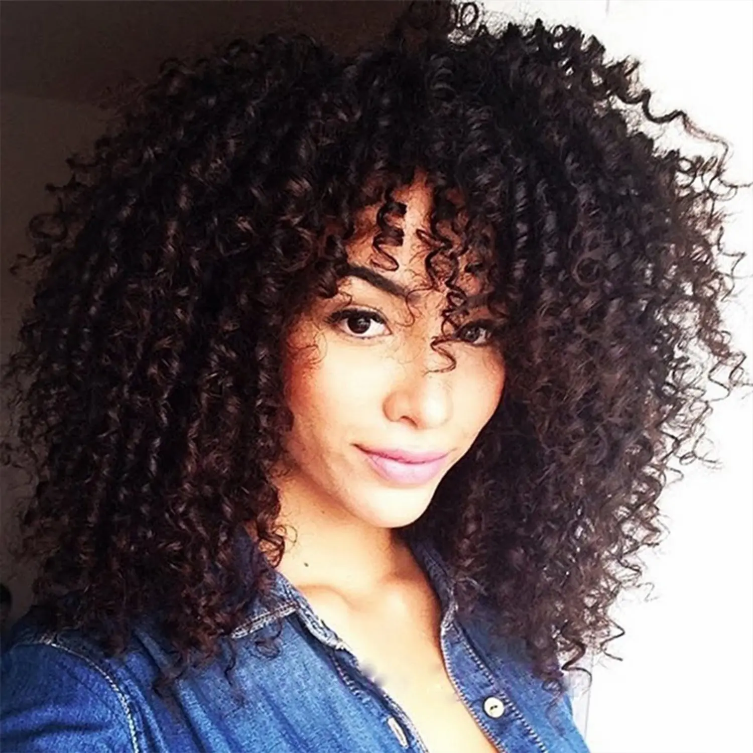 AISI HAIR Afro Curly Wig with Bangs Wigs Curly Black Wig Synthetic Full Wig for Black Women Machine Made Wig Stylist Friendly Wig