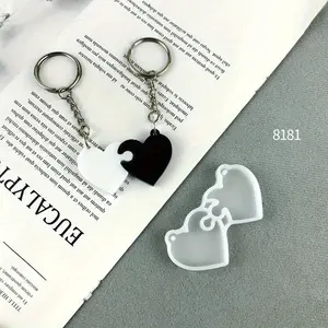 Heart Shaped Puzzle Silicone Keychain Mold, 1 Set DIY Jewelry Pendant Making Tool, Decorative Epoxy Earring Resin Molds