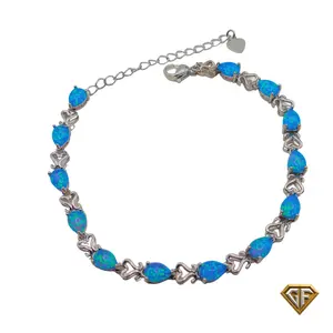 Blue Opal Heart Bracelet, Oval Blue Opals, Trending Bracelet, - Oval Blue Opal Bracelet - October Birthstone - Gift for Her - Opal Jewelry