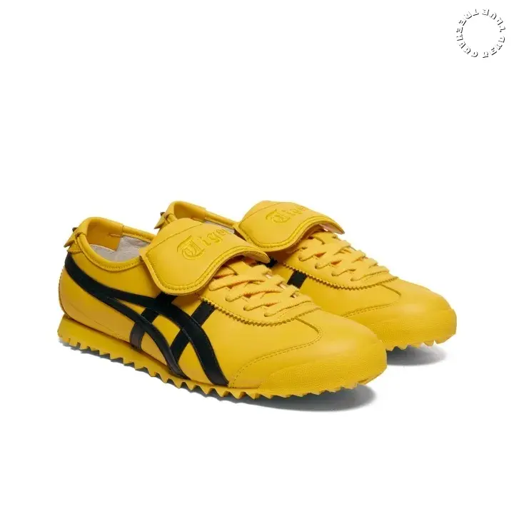 Bright Yellow Black Stripe Retro Leather Casual Sneakers | Full Grain Cowhide & Serrated Anti-Slip Outsole | For Daily Street Wear & Vintage Matching | Unisex Design