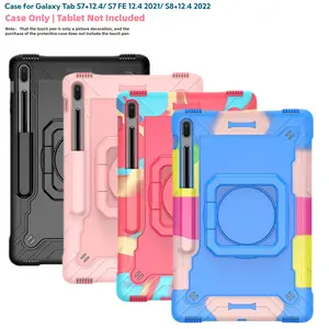 Case for Samsung Galaxy Tab S7+/S7 FE 12.4 2021/S8+12.4 2022 Tablet Case, 360° Rotating Handle Foldable Stand Design,  Silicone PC Cover Heavy Duty Shockproof Protective with Kickstand &Shoulder Strap Tablet Casing