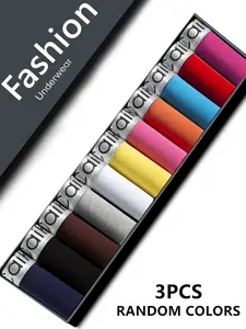 Fashion Men's Underwear Boxers Shorts, 3-Piece Random Color Boxer Briefs, Stylish Innerwear for Daily Use, Comfortable Breathable and Soft Fabric Trunks, Daily Casual Underwear